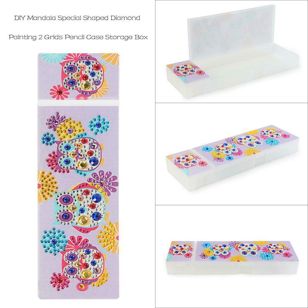 DIY Owl Special Shaped Diamond Painting 2 Grids Pencil Storage Case Gifts @