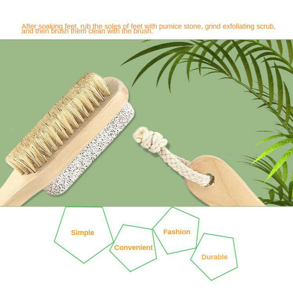 2x Practical Wood Pumice Stone Scrubber Bristle Brush Foot File Remover