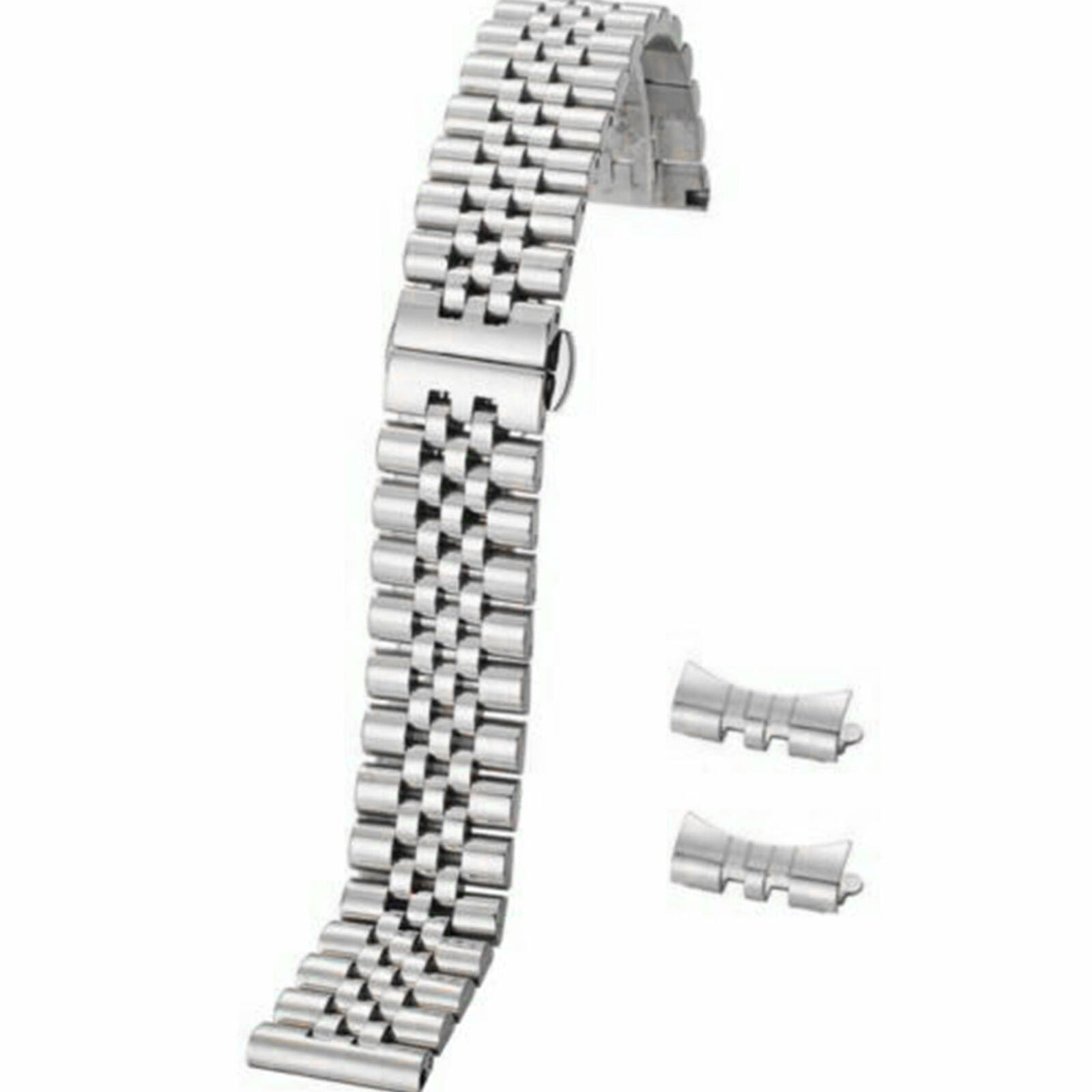 Curved End Solid Stainless Steel Metal Bracelet Watch Band Strap Replacement