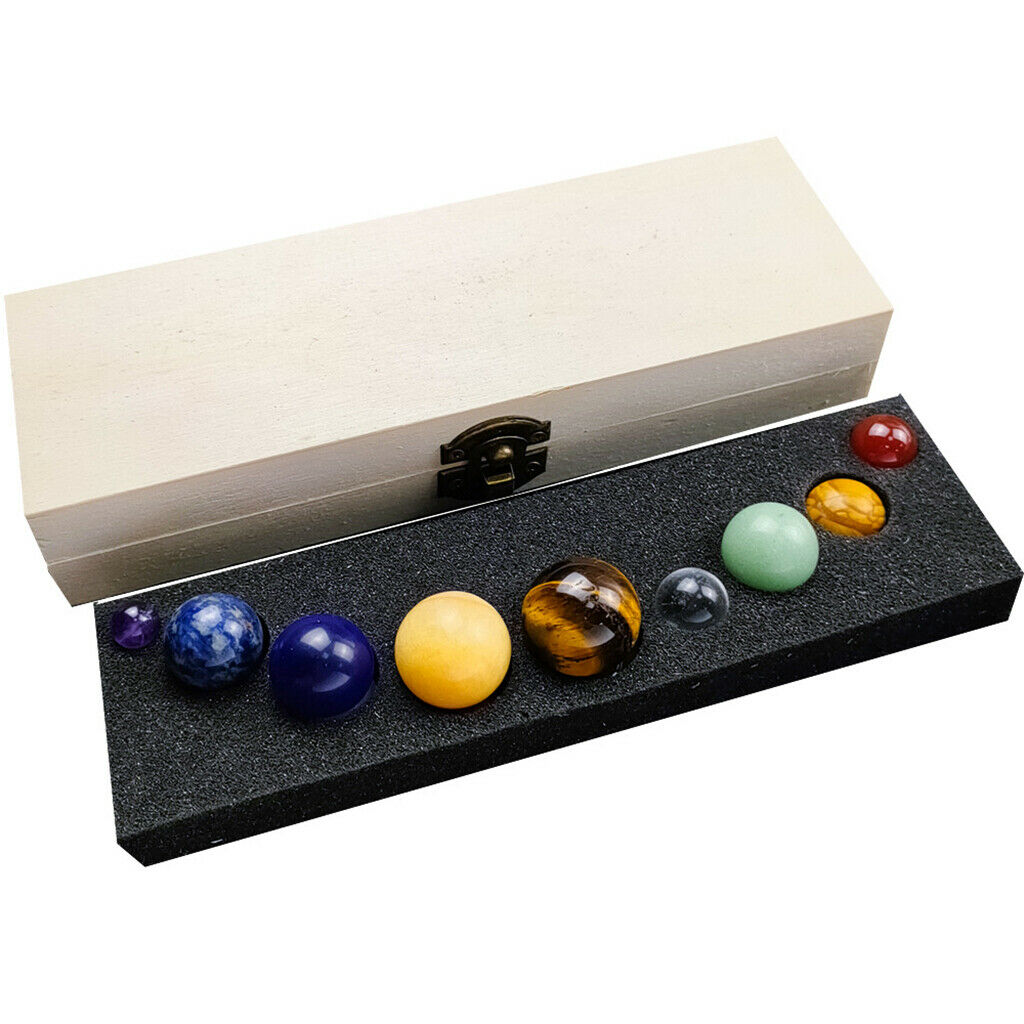 9 Planets Crystal Balls Gemstones w/ Storage Box Decor Gift Collection