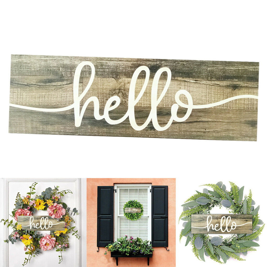 Handmade Hello Wreath for Front Door DIY Rustic Wood Sign Plaque Hanging Decors