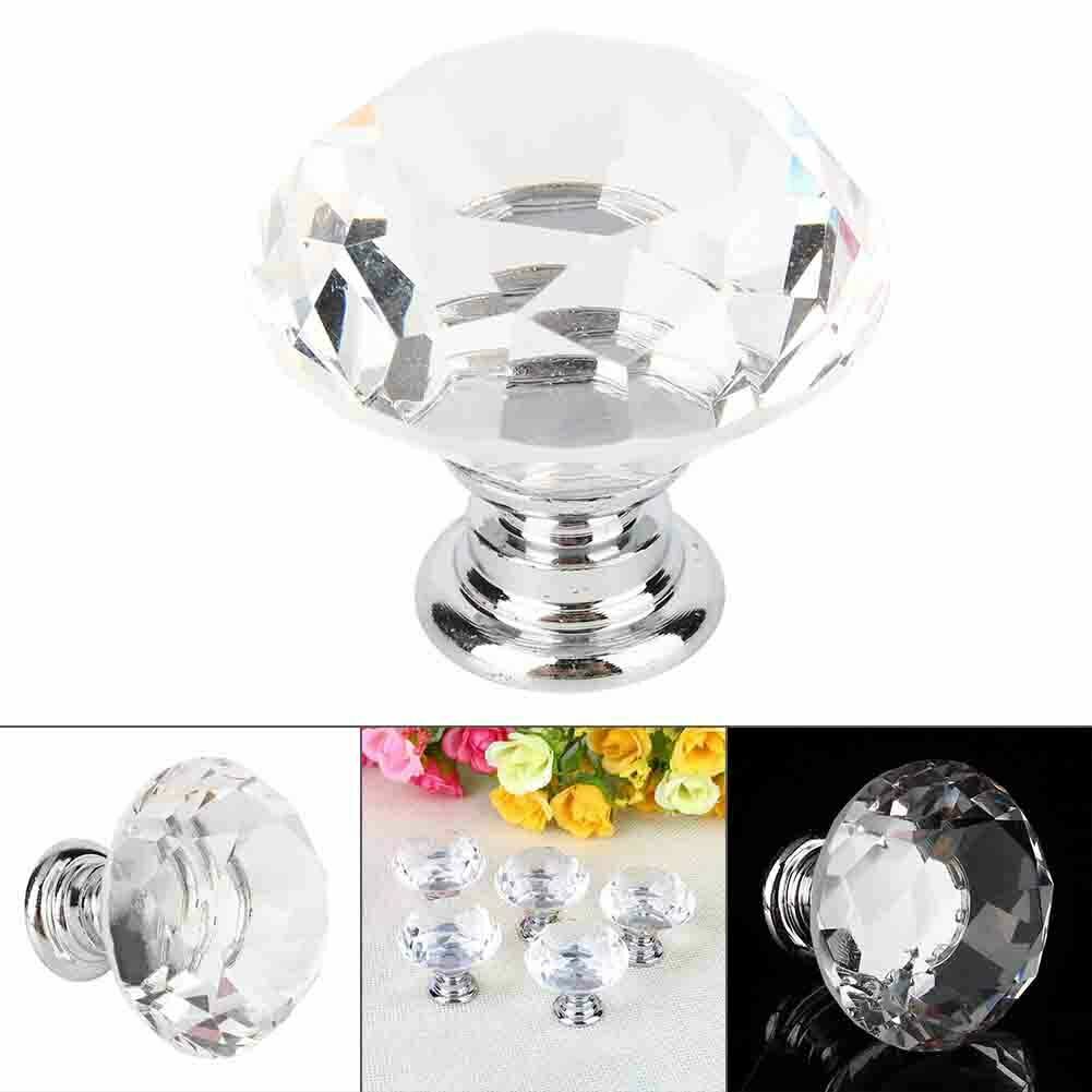 Crystal Glass Diamond Shape Door Knobs Cupboard Drawer Cabinet Kitchen Handles