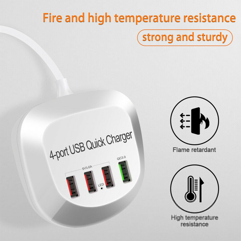 4 Ports USB Quick Charger QC 3.0 Fast Charging Dock USB HUB Power Adapter NEW