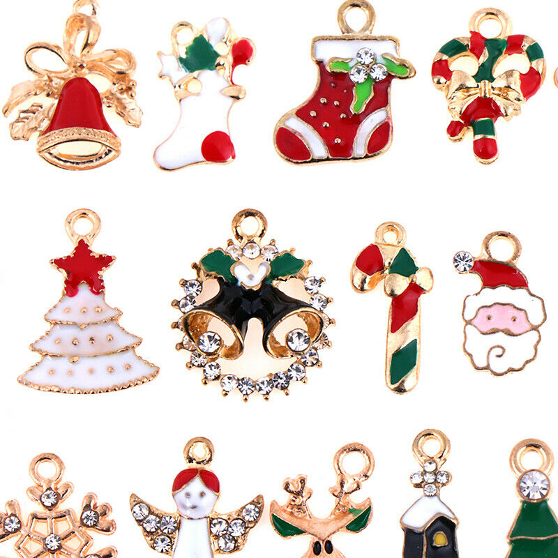25pc Mixed Metal Enamel Charms Christmas Pendants Beads for Bracelet Earrings Lt