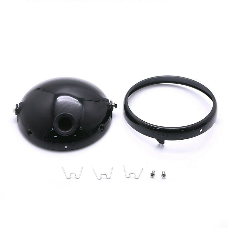 7"  Aluminum  Black Headlight Shell Bucket Housing + Fork Ear For Motorcycle
