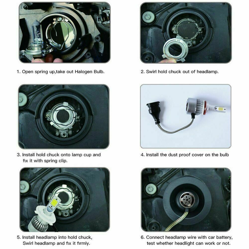 2pcs LED Headlight Kit H8 H9 H11 72W 7600LM 6000K Low Beam Fog Bulb HID White