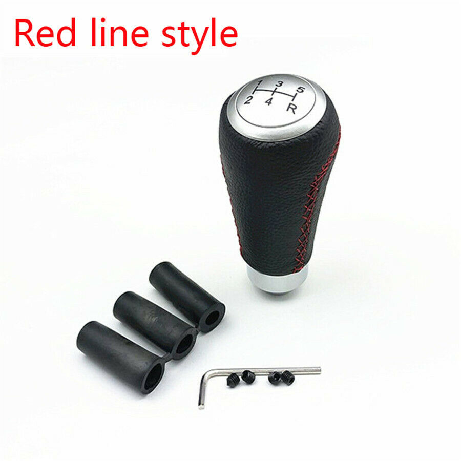5 Speed Manual Gear Stick Shift Knob Handle Black & Red Line Leather Universal