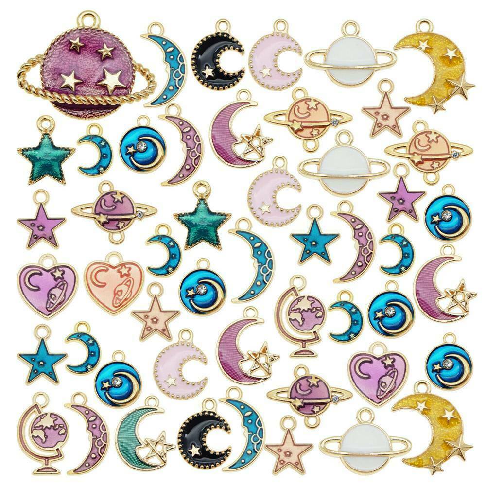20Pcs Mixed Colors Alloy Enamel Moon Star Planet Pendant Charm DIY Finding UK