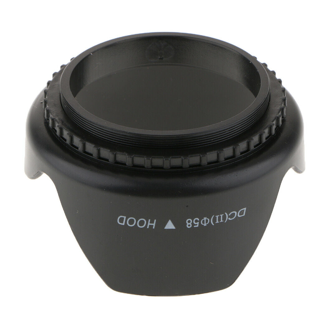 58mm Plastic Standard Crown Petal Flower Shaped Camera Lens Hood Black