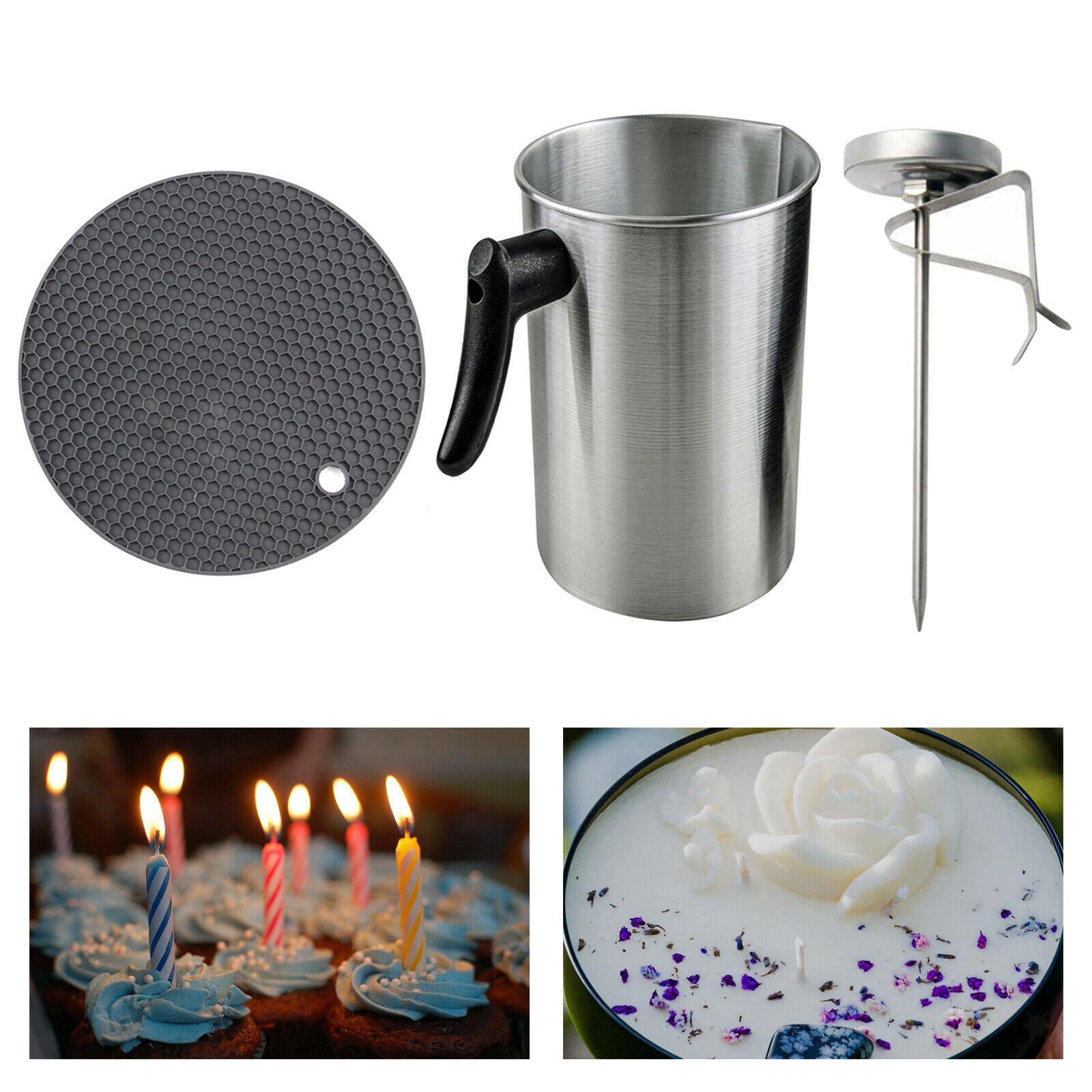 3 Liters Candle Melting Pot Holder Set with Thermometer Thick Aluminium