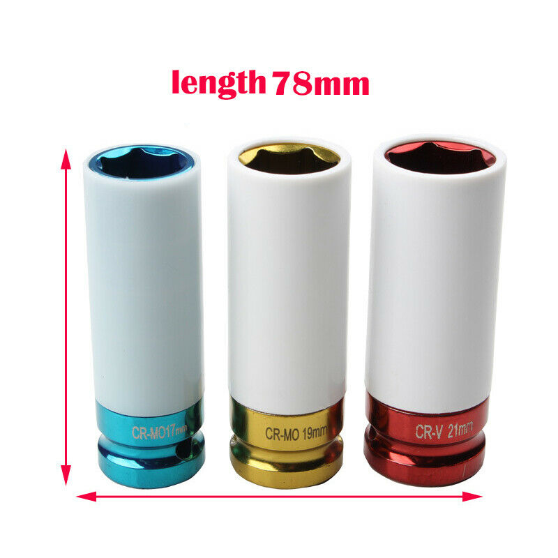 3PCS 1/2" Car Steel Wheel Tyre Deep Impact Nut Garage Socket Set 17 19 21mm Kit