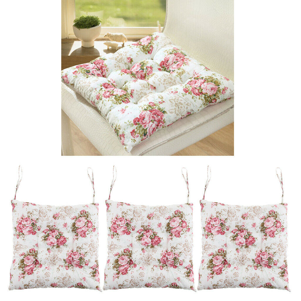 3pcs Soft Print Cushion Seat Pads Ties on for Patio Home Chair 37x37cm