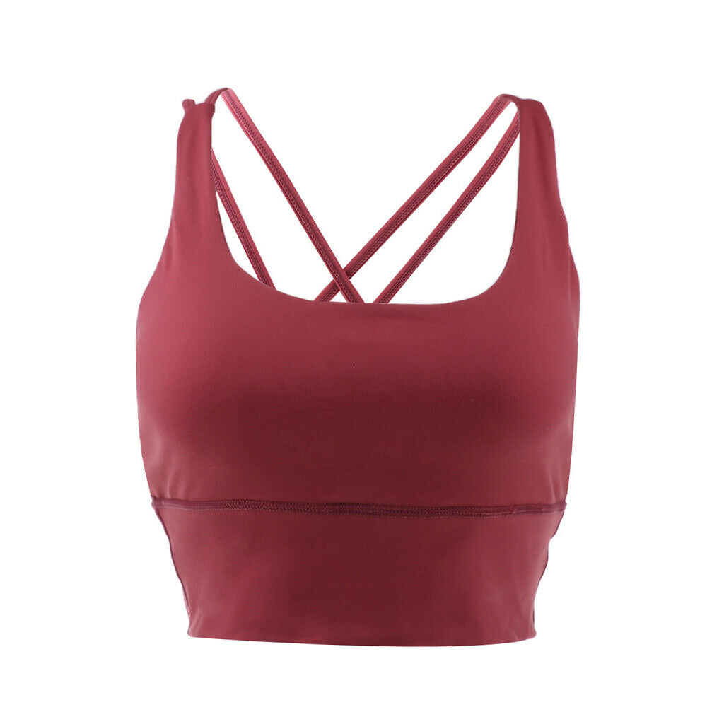 Womens Push-up Padded Strappy Sports Bra Cross Back Wirefree Fitness Yoga Top -