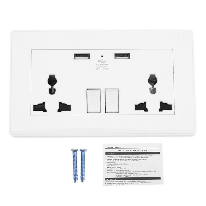 International Universal Plug Socket 2.1A Usb Wall Switch Socket 3 Holes Dual UZ2
