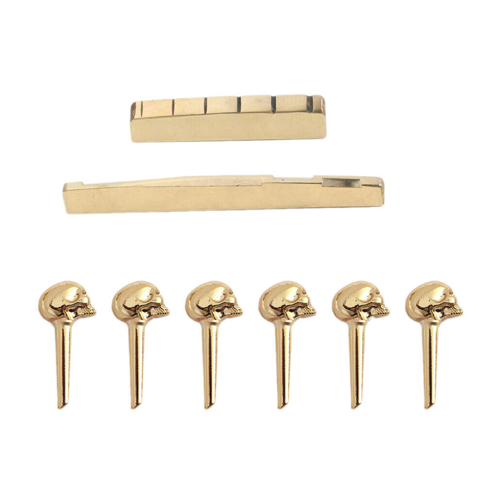 6 Pieces Guitar Bridge Pins + Nut Set for Most Acoustic Folk Guitar Parts