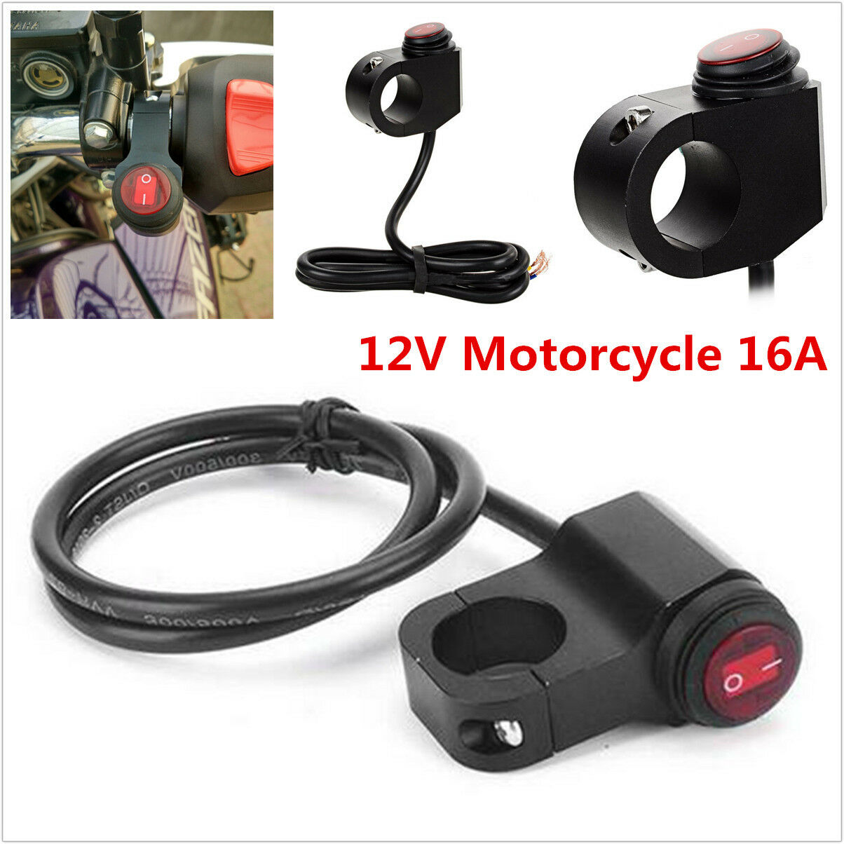 Motorcycle Motorbike Handlebar Headlight Fog Spot Light On Off Switch 12V ATV