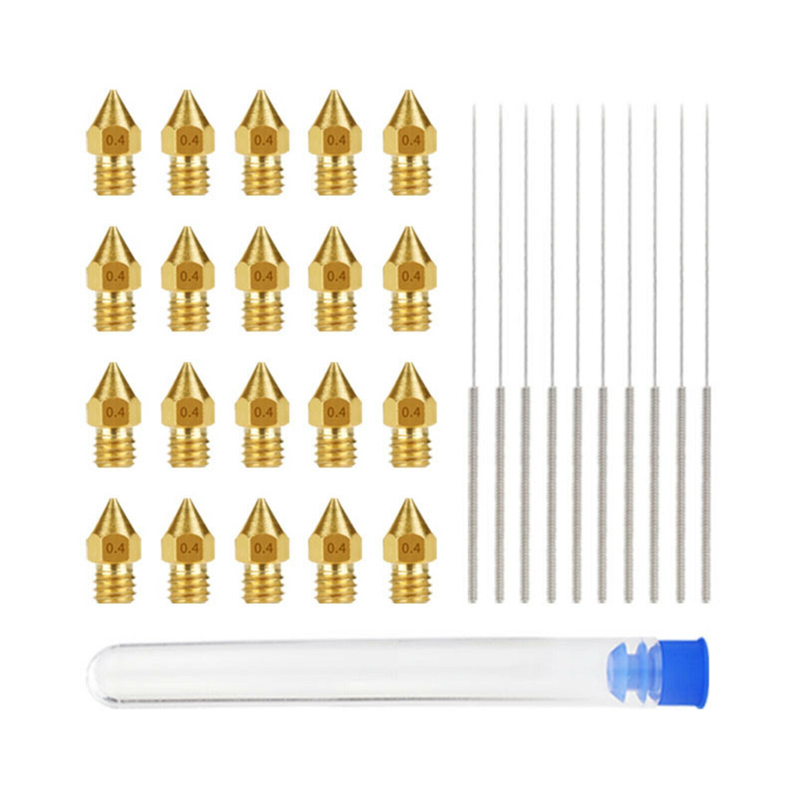 0.4MM MK8 20 pcs Brass Nozzles Kit with 10 Cleaning Needles Accessories for