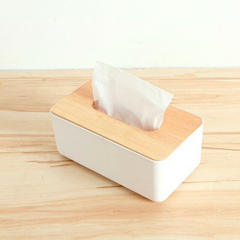 Tissue Box Dispenser Paper Storage Holder Napkin Case Organizer  Wooden Cover