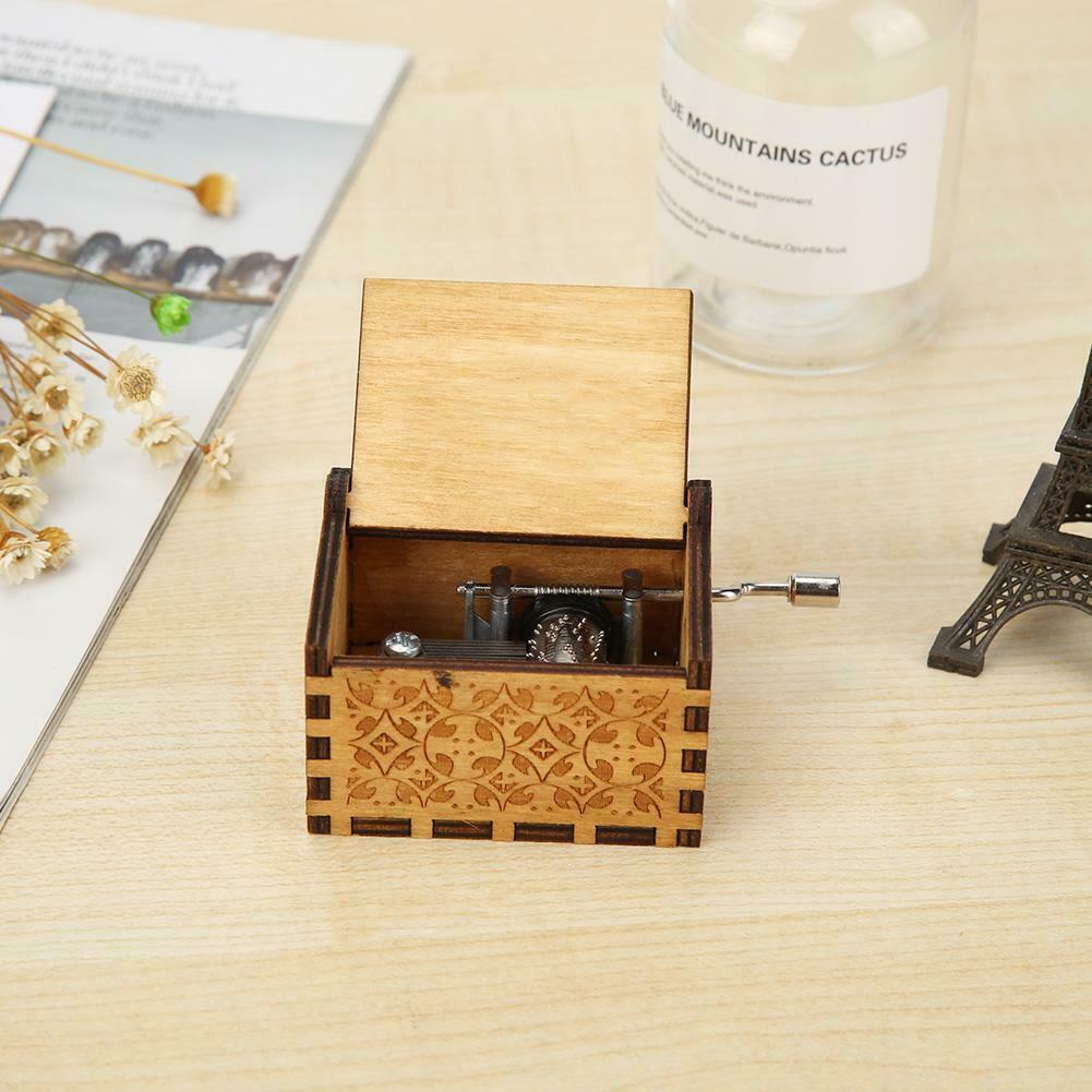 Retro Wooden Hand Cranked Music Box Christmas Gift Party Household Decor @