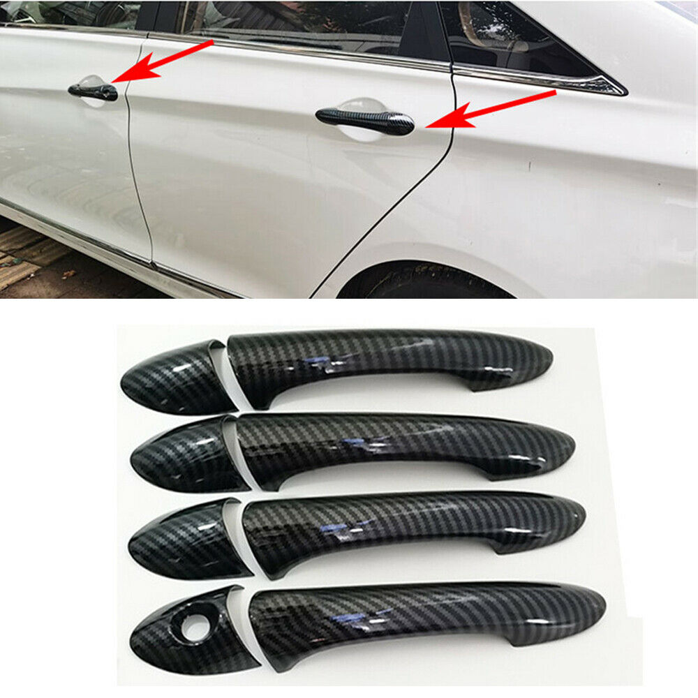 Carbon Fiber Style Outside Door Handle Covers Trims For Hyundai Sonata 2011-2014