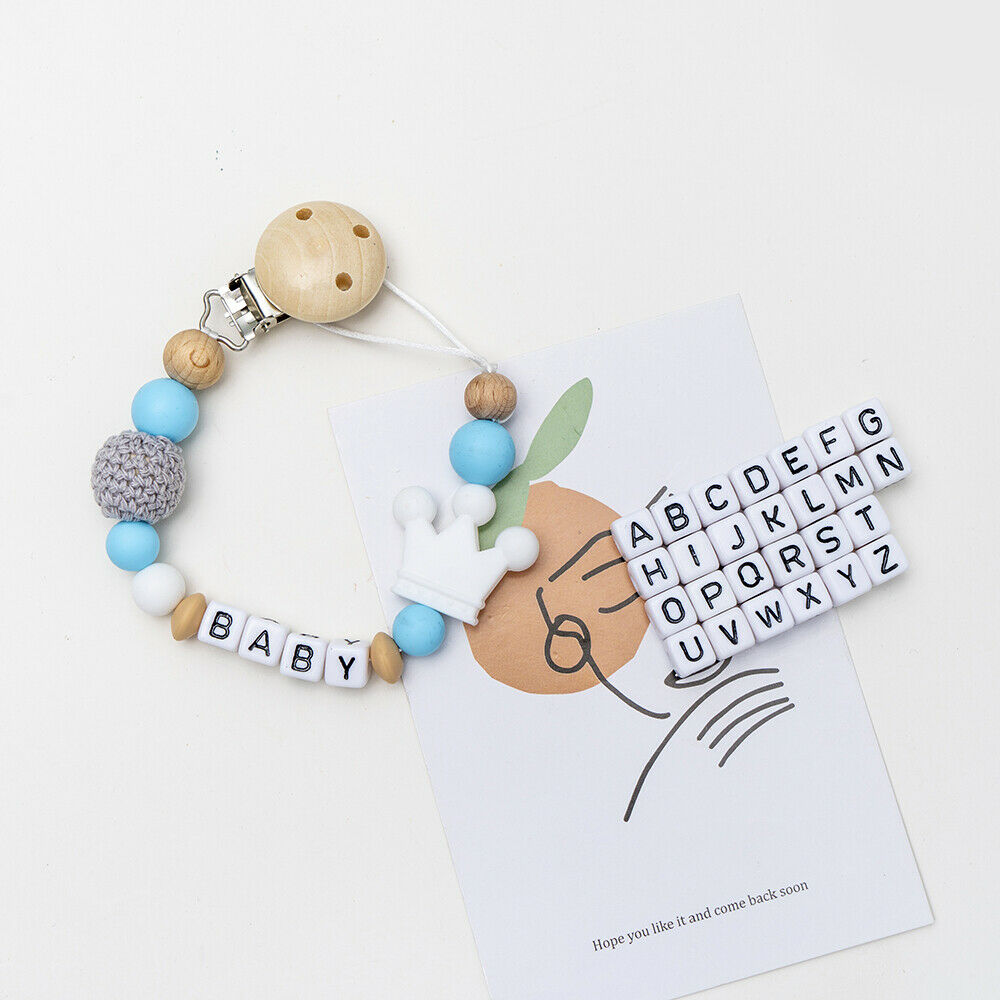 Dummy Clip Personalized Wooden Bead Pacifier Holder Soother Chain Baby Boys Hot