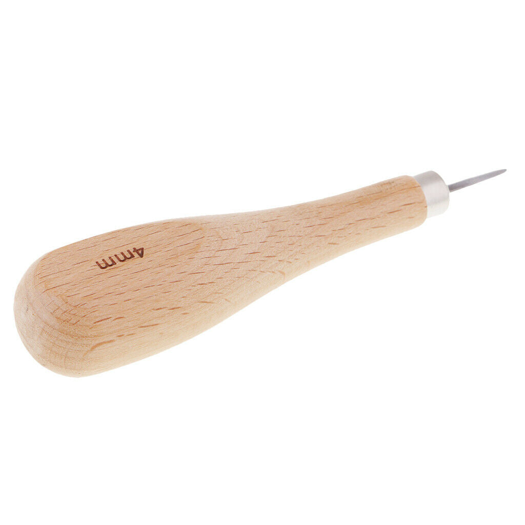 Professional 3 Pcs / Set Leather Tool Wooden Handle Steel Awl for
