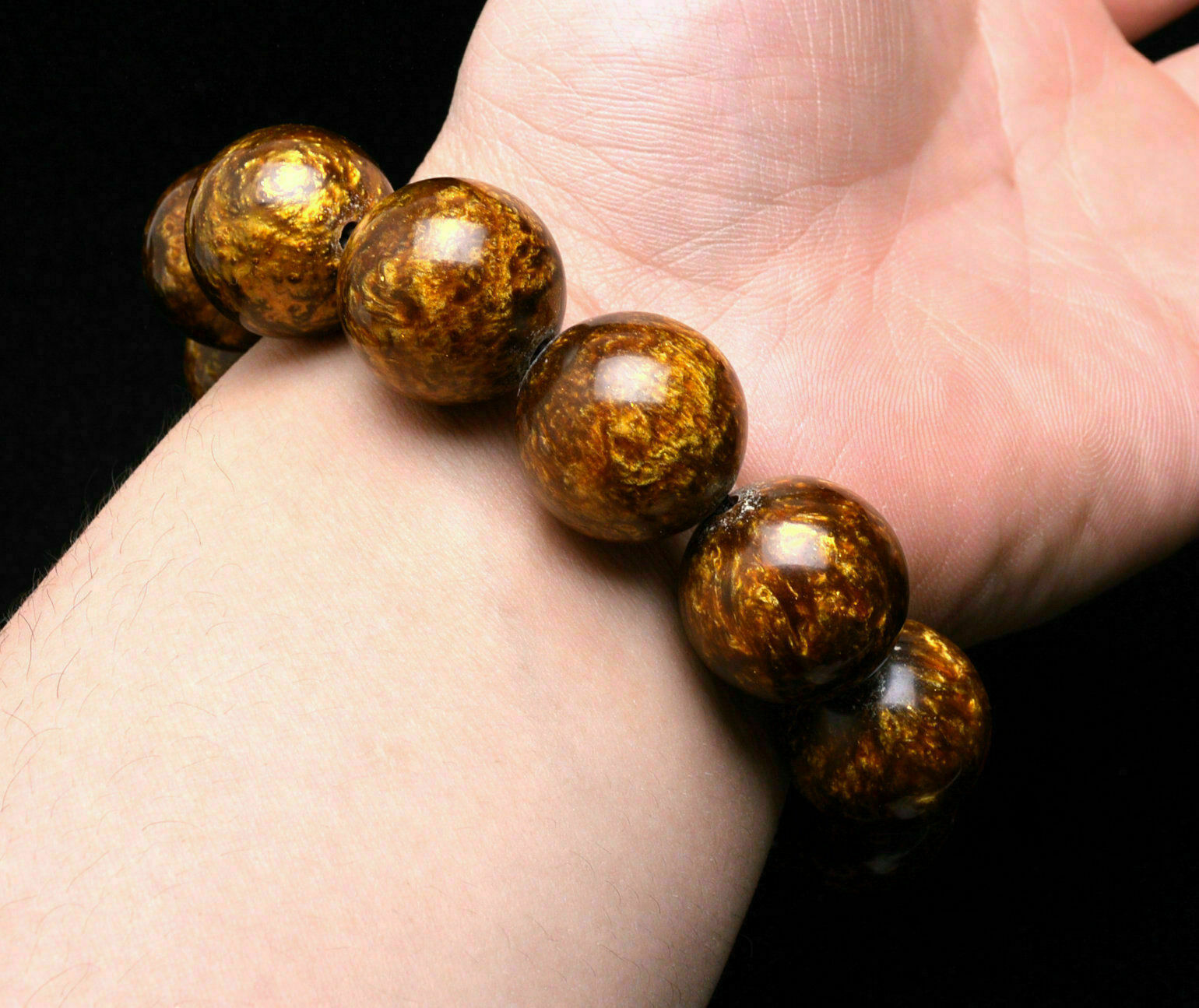 7.5" Chinese golden black coral sea willow bracelet beads 20 mm