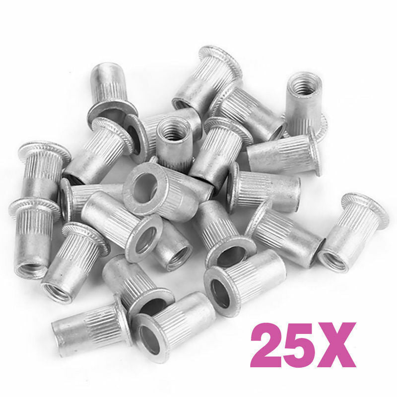 25pcs M5 Flat Head Aluminum Rivets Nuts Threaded Inserts Nutserts Rivnut