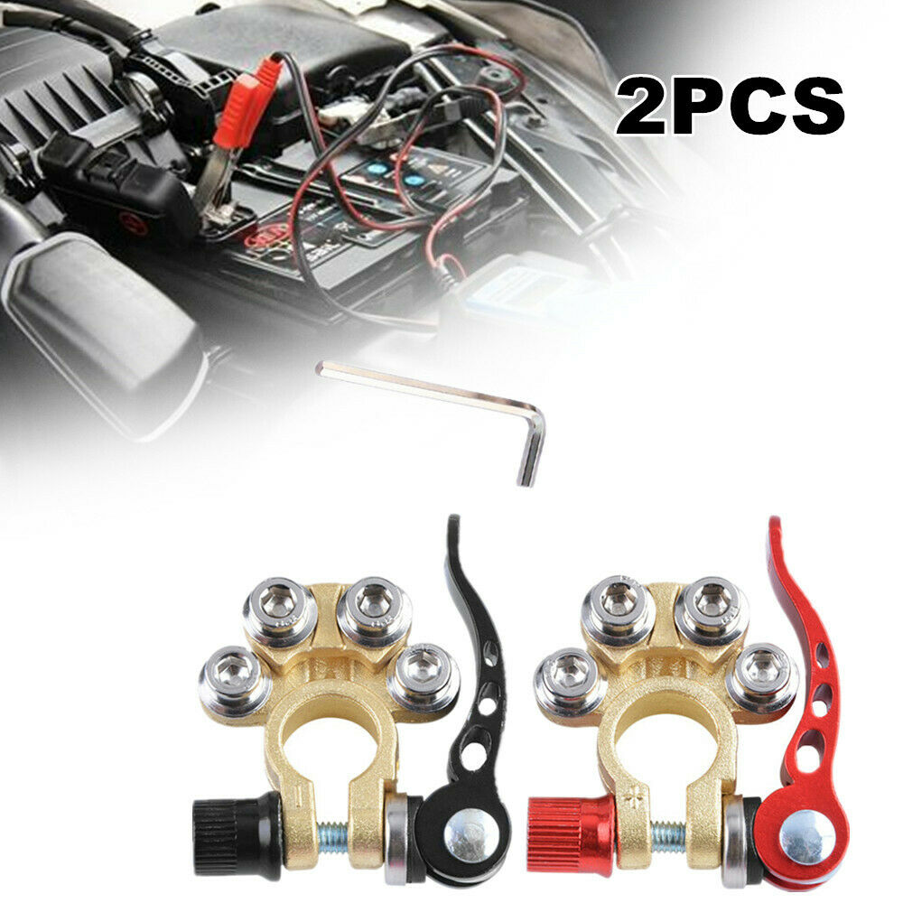 2PCS Brass Car Truck Battery Terminal with Disconnect Switch Positive & Negative