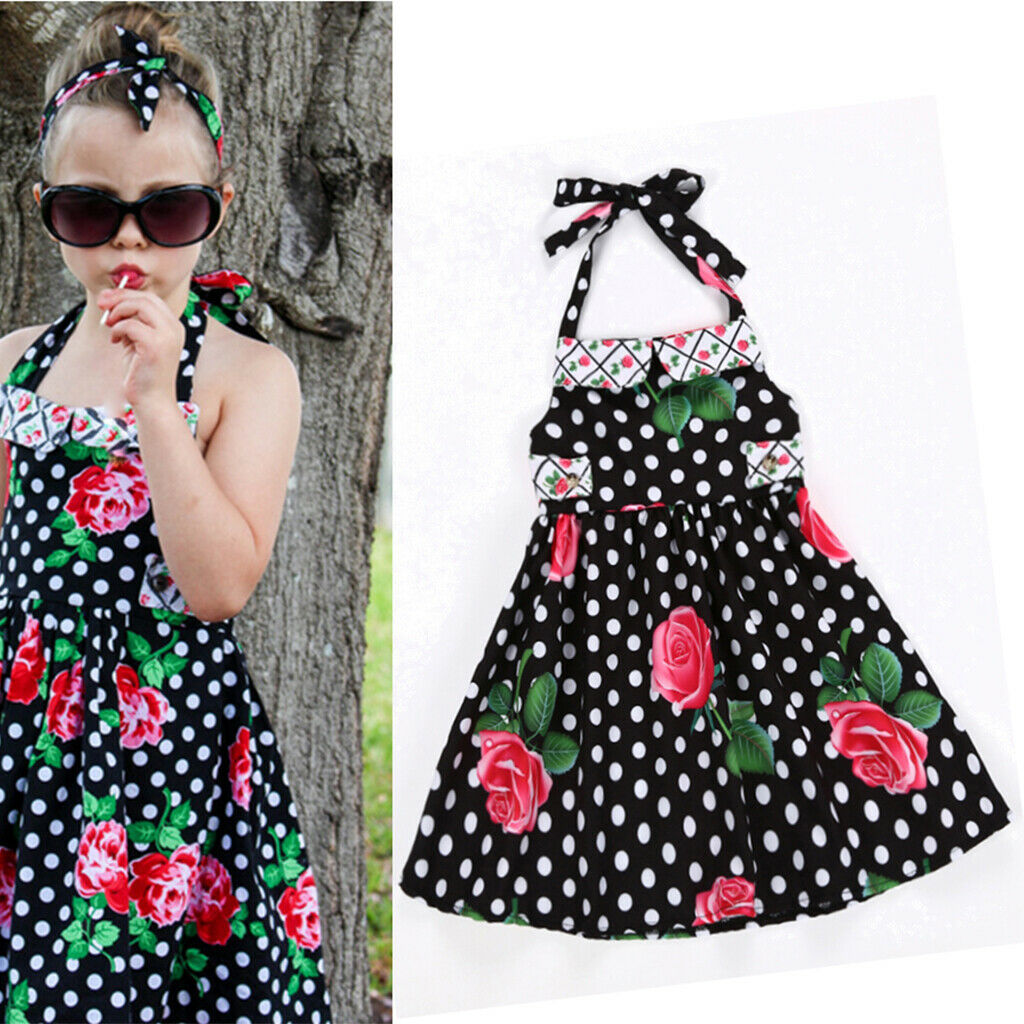 Baby Kids Girls Flower Print Ruffles Dress 2T Black