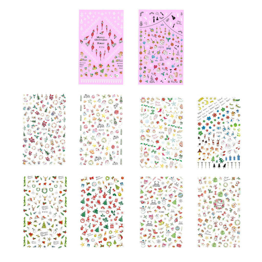 10 Pcs Different Multi Styles Pattern DIY Nail Art Stickers Accessories Tool