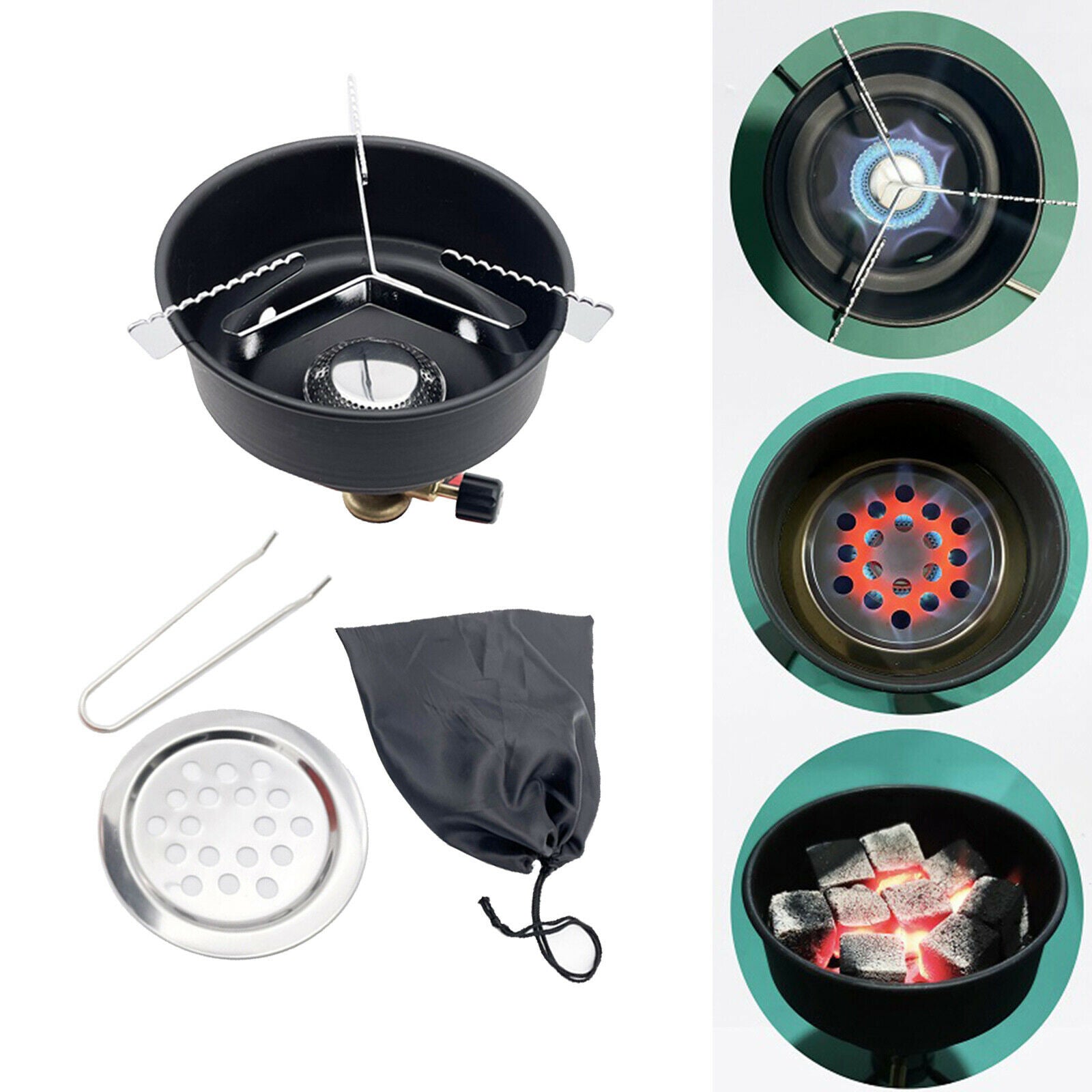 2 in 1 Portable Gas Stove Camping Wood Burning Coal Stove Outdoor Picnic BBQ