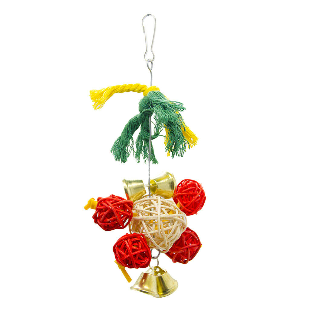 Bird Chewing Swing Toys with Big Rattan Ball 4Pcs Red Small Balls for Budgie