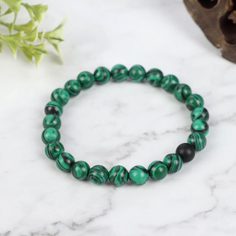 2Pcs/pair 8mm Green Malachite Stone Beads Bracelets Couple Charm Brace JYDFAU