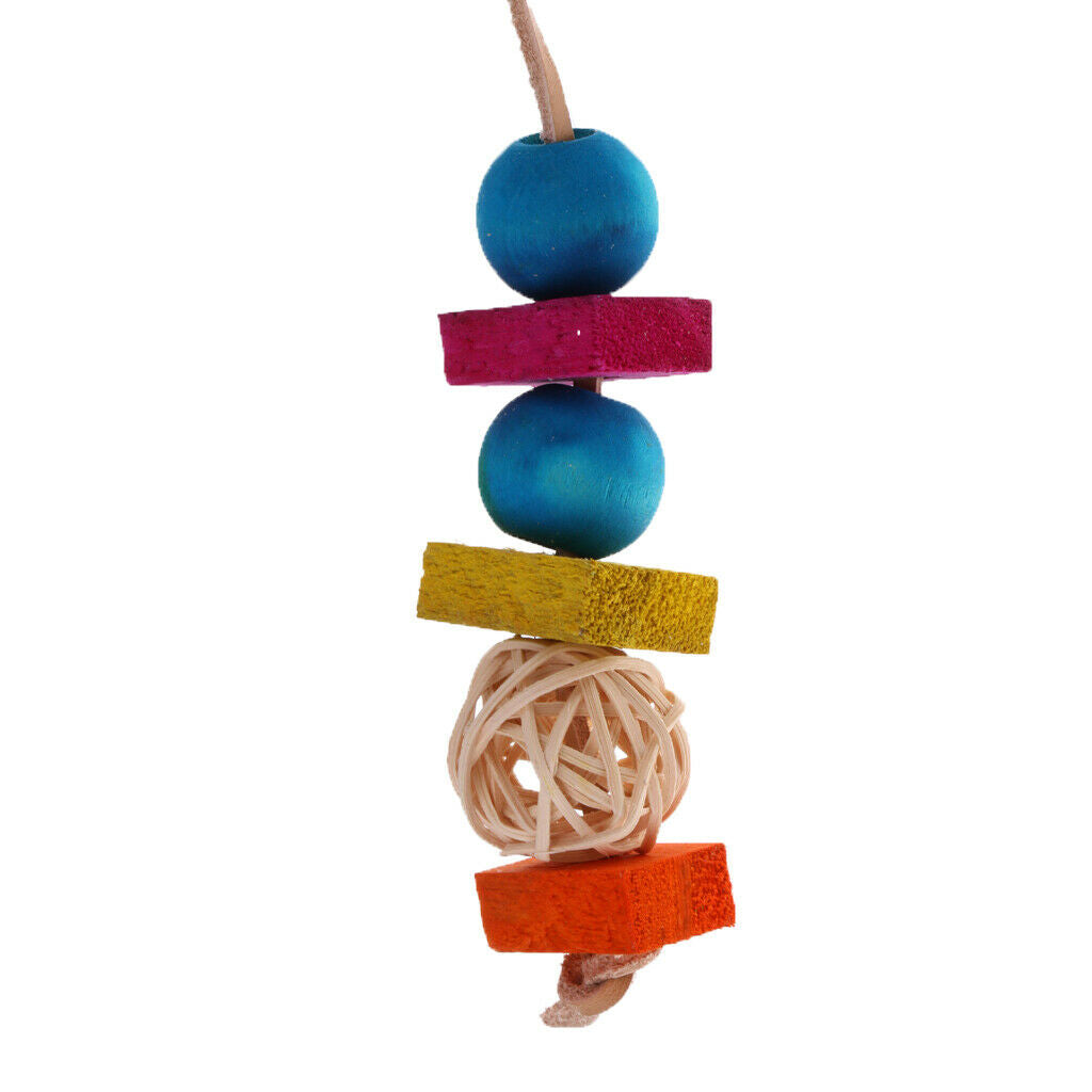 2 x Hanging Parrot Chewing Toys with A Bell - Multicolored Wooden Blocks Tearing