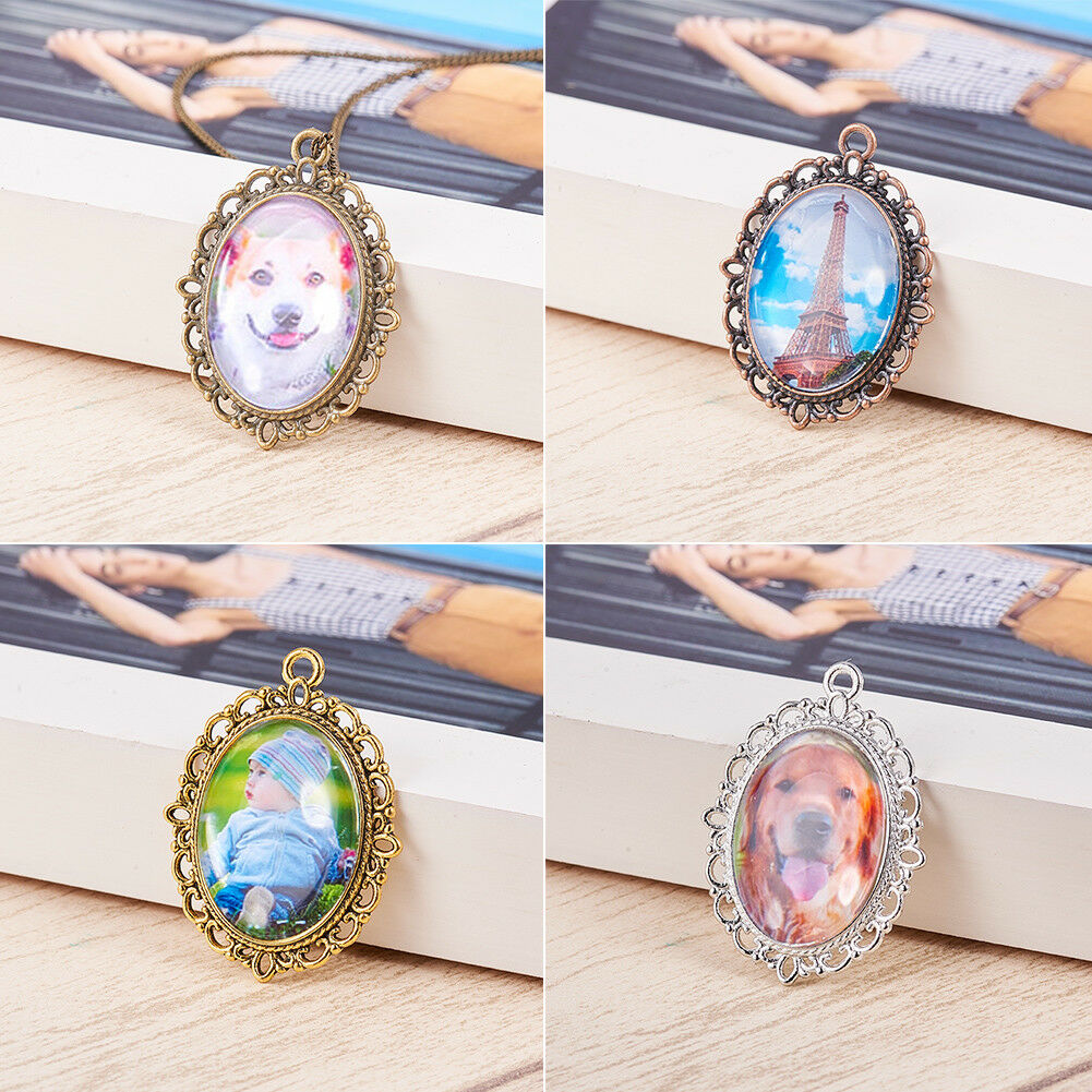 30 Pcs Oval Pendant Trays Bezel with Dome Glass Cabochon for DIY Jewelry Making