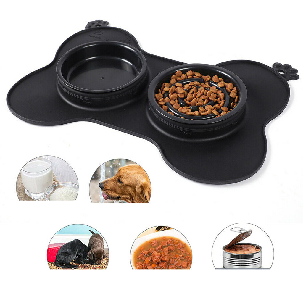 Double Dog Cat Bowls Small Dogs Slow Feeder Bowl Dogs Bowl Dish Black S