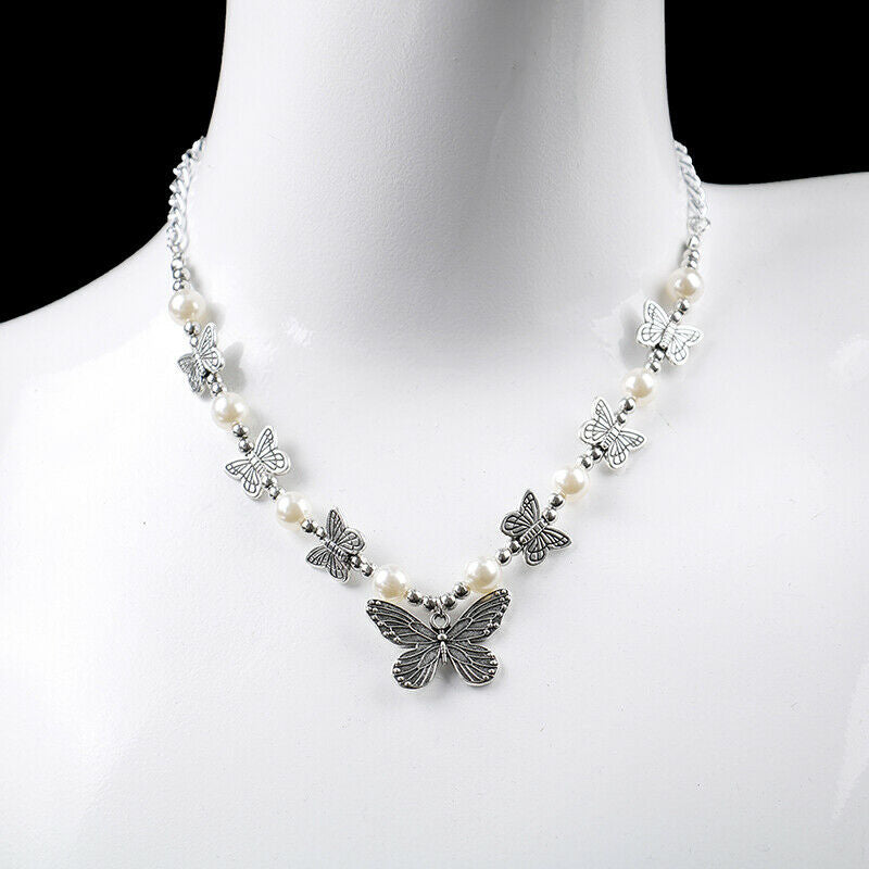 1pcs Gothic Butterfly Pendant Beaded Necklace street style female jewe WLC Kt