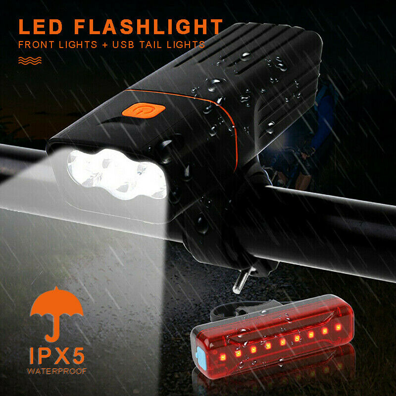 T6 TK3 LED Bicycle Lights Bike USB Rechargeable Front Rear Headlight Tail Lamp