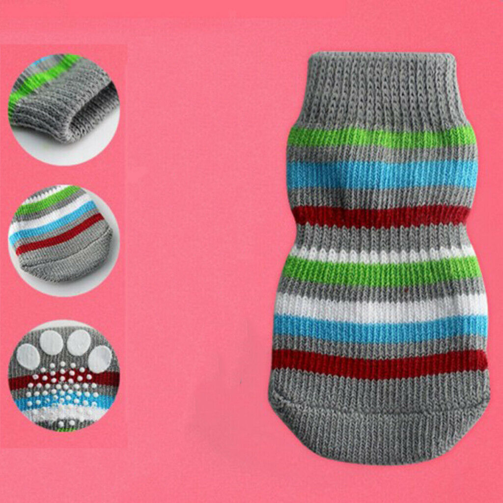 Pack of 8 Dog Socks Winter Apparel Traction Indoor/Outdoor Wearing Anti-slip