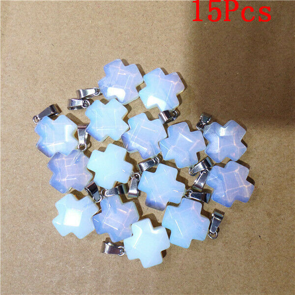 15Pcs 16x7mm White Opal Faceted Cross Pendant Bead DIY Jewelry Necklace HH9524