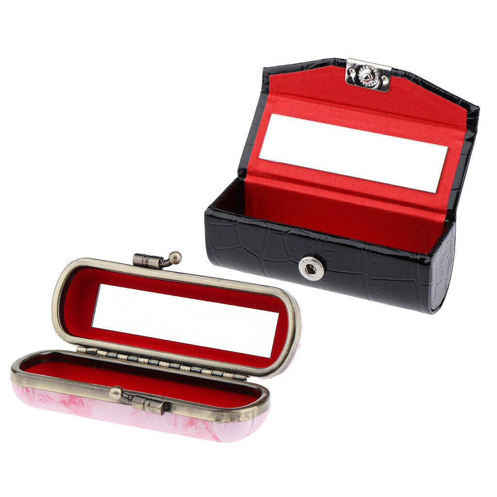 Portable Lipstick Case with Mirror Jewelry Stamps Box Retro Stone Alligator