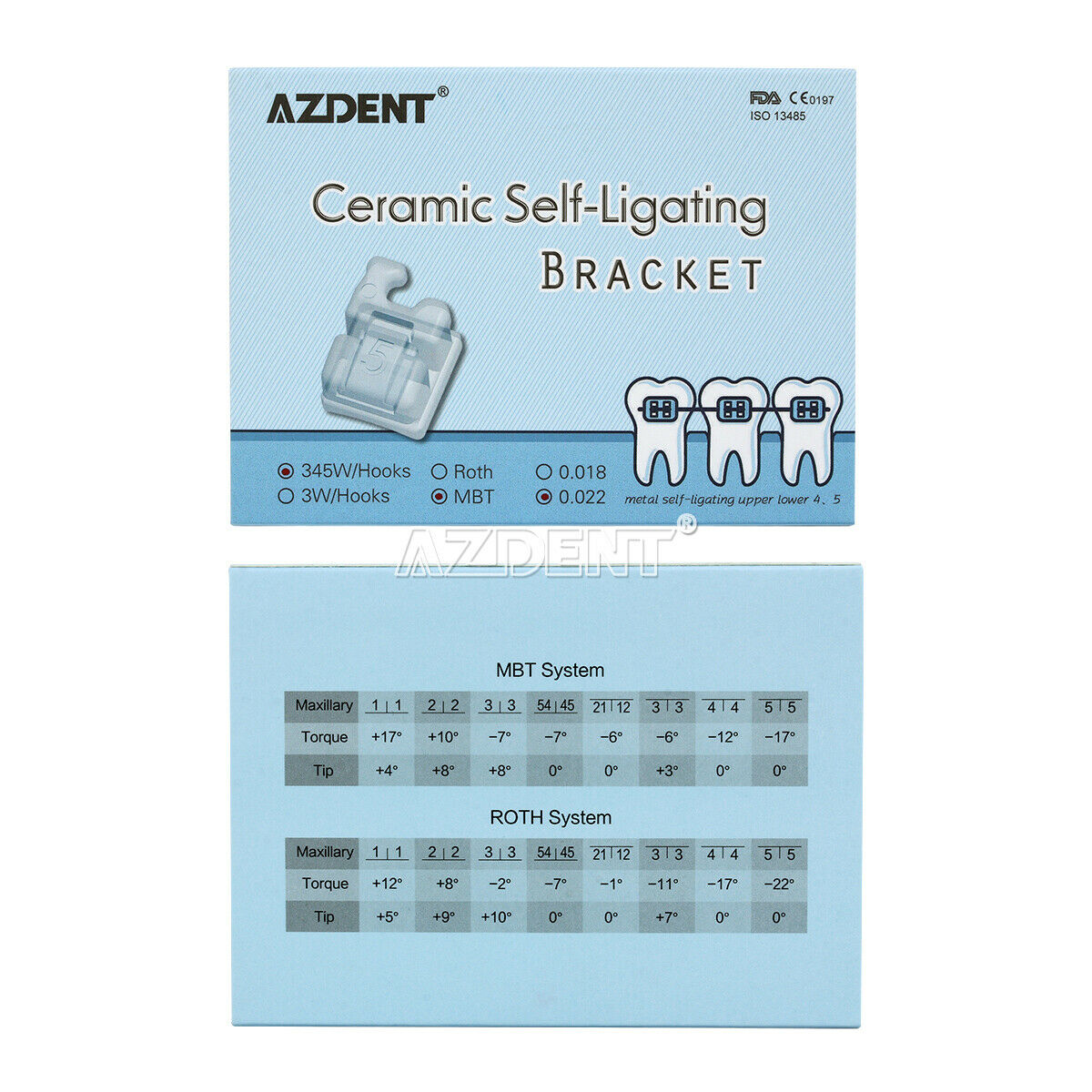 Orthodontic Dental Self-Ligating Ceramic Bracket Braces MBT 0.022 Metal 4,5 U/L