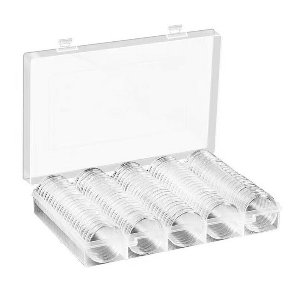 100Pcs 30mm Coin Capsule with Storage Organizer Box for Coin Collection Supplies