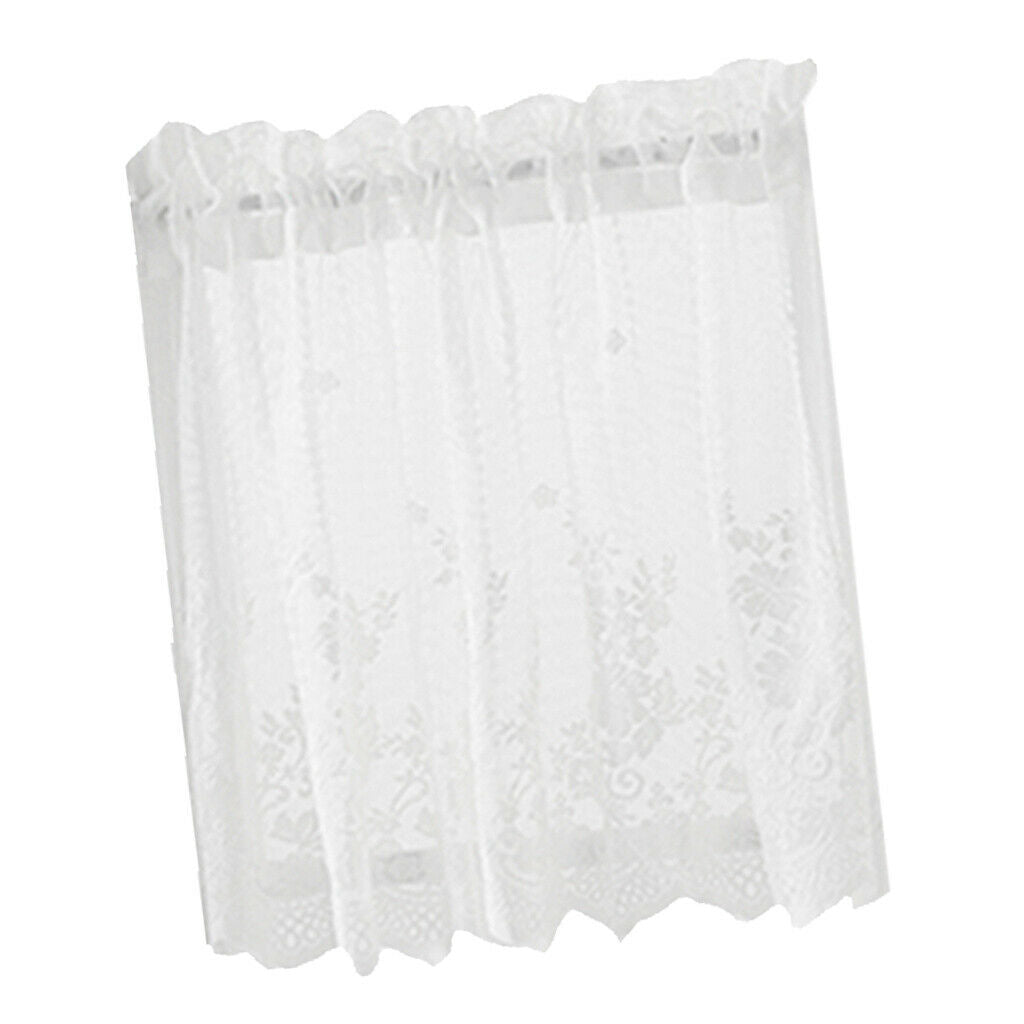 3Pcs Embroidered Lace Window Tiers Half Curtain White Height 61cm Width 74cm