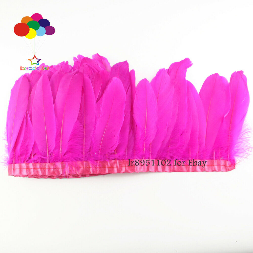 2 Meter Lot Dyed Deep Pink Geese Feather Fringes Ribbons for Dress Skirt Cloth