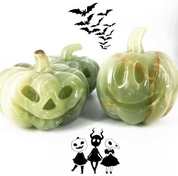 Halloween Pumpkin fluorite  Natural Quartz Crystal Carved Festival Home Prop