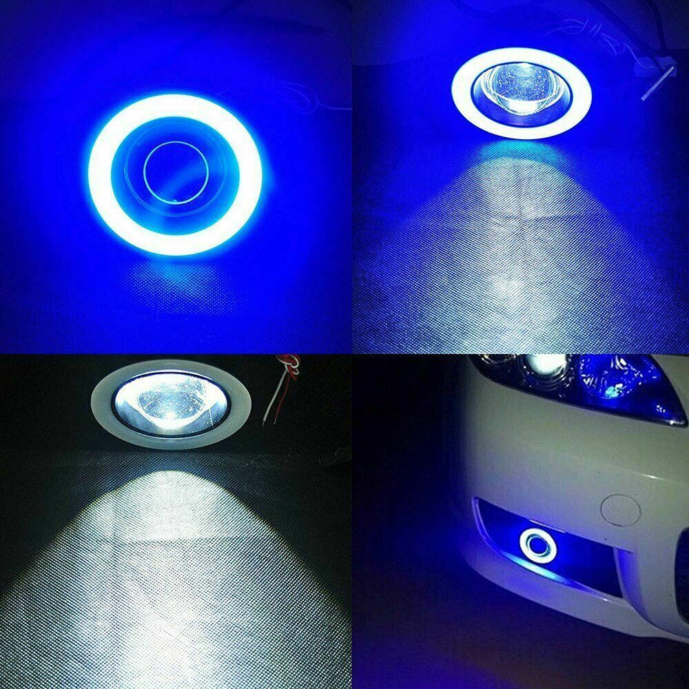 2x 2.5" Projector White LED 10000K Blue Halo Rings COB Angel Eyes Fog Light Kit