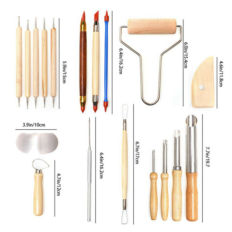61PCS Ceramic Clay Tools Set Polymer Clay Tools Pottery Wooden Pottery Sculpt Qx