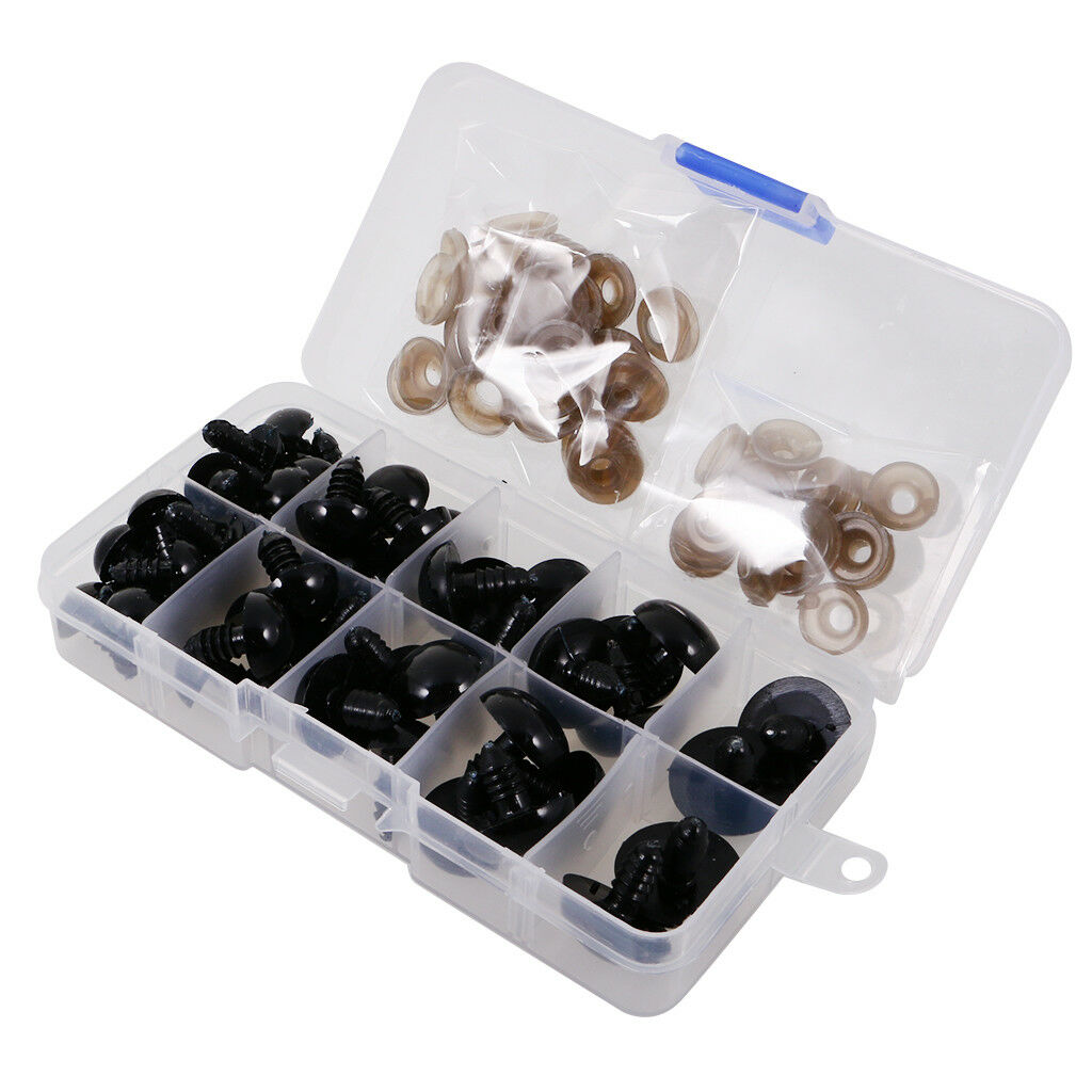 12-20mm Black Safety Eyes For Teddy Bear Animal Puppet DIY Craft 52pcs